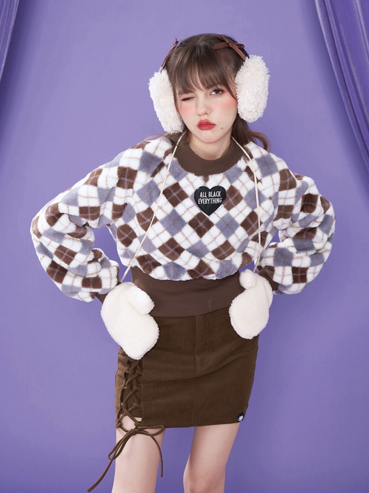 Argyle Retro Boa Pullover