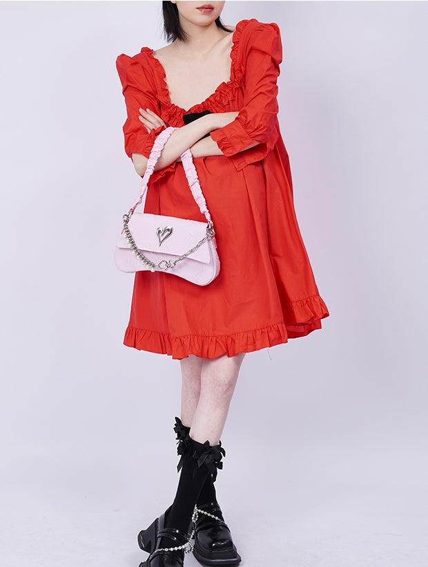 Compact 2way Drawstring Heart Bag