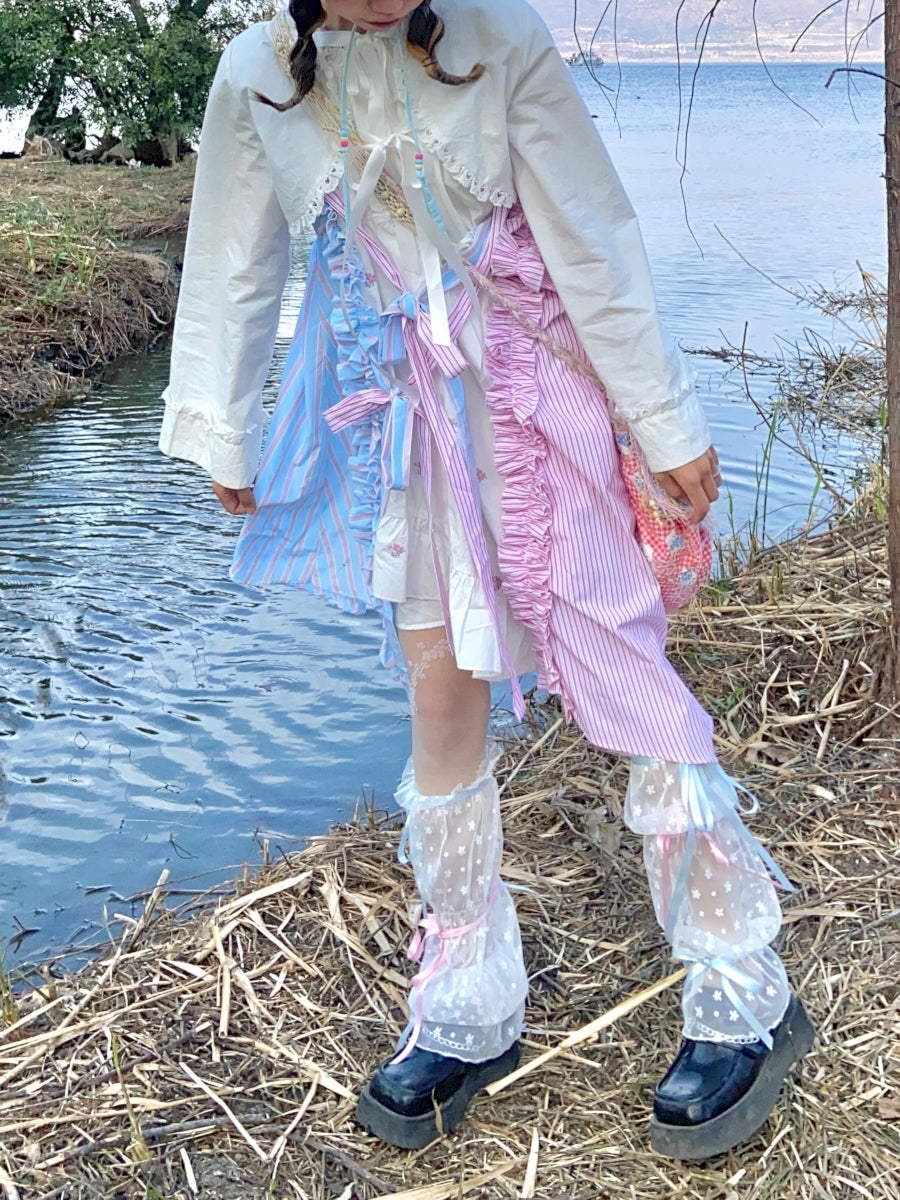 Fancy Patchwork Asymmetry Stripe Pale Girly Retro One-Piece