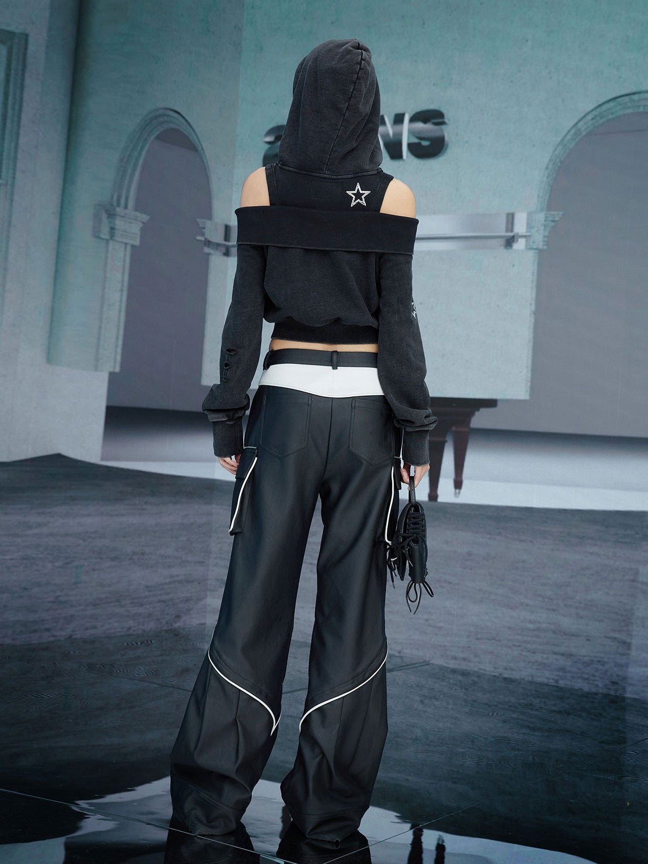 Hoodie beschnittene Open-Shoulder Parka