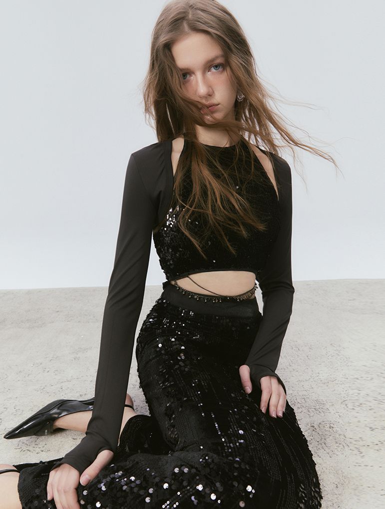 Chain Sequin LUSTER TOPS & LONG-SKIRT