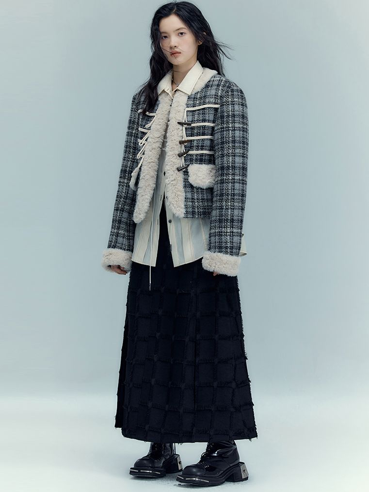 Checked Boa Retro Cute Short-Skirt