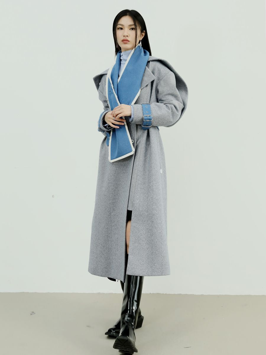 Nichi-Collar Long Bi-Color Coat