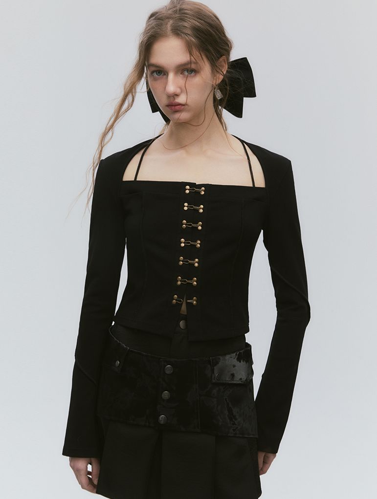 Nichi-Button Slim Vintage Retro Tops