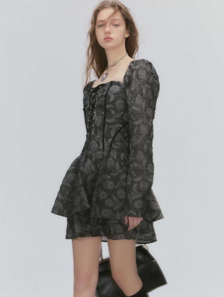 Vintage Retro Tiered 2WAY LACE-UP ONE-PIECE