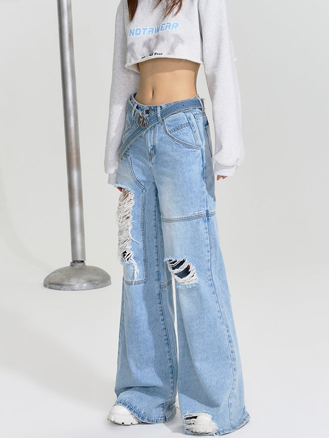 Damege Wide Denim Pants