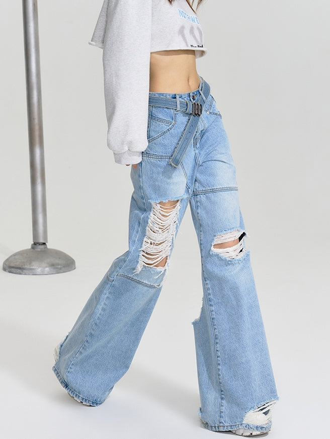 Damege Wide Denim Pants
