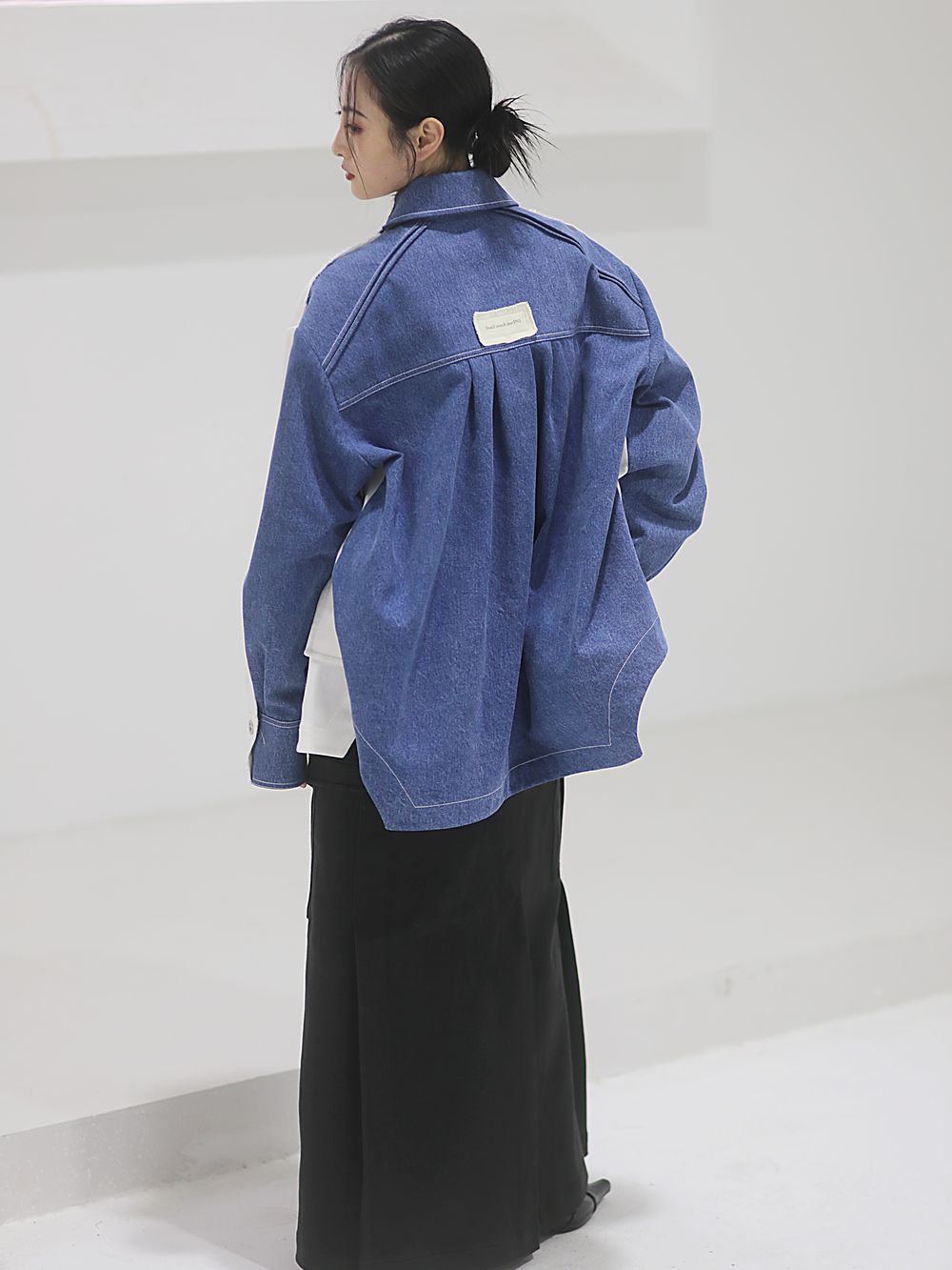 긴 니치 벨트 주름 캐주얼 치마