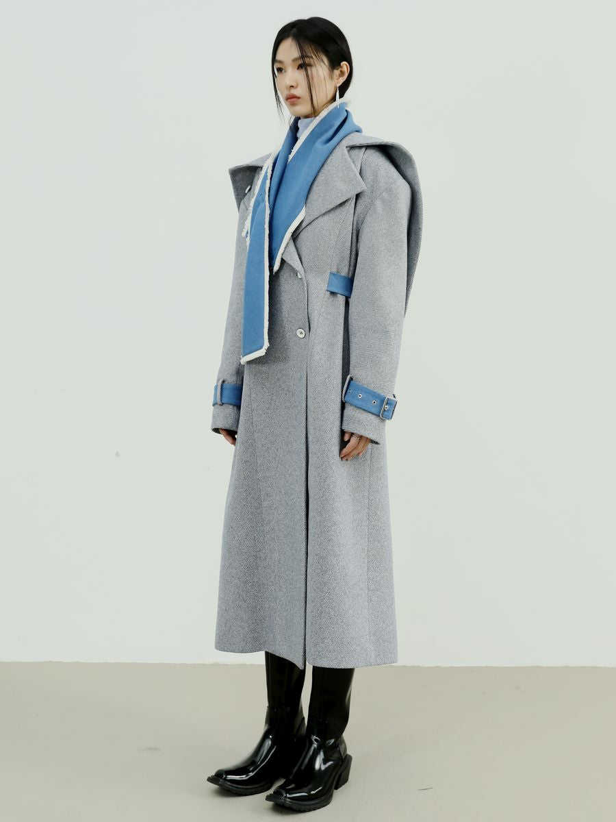 Nichi-Collar Long Bi-Color Coat