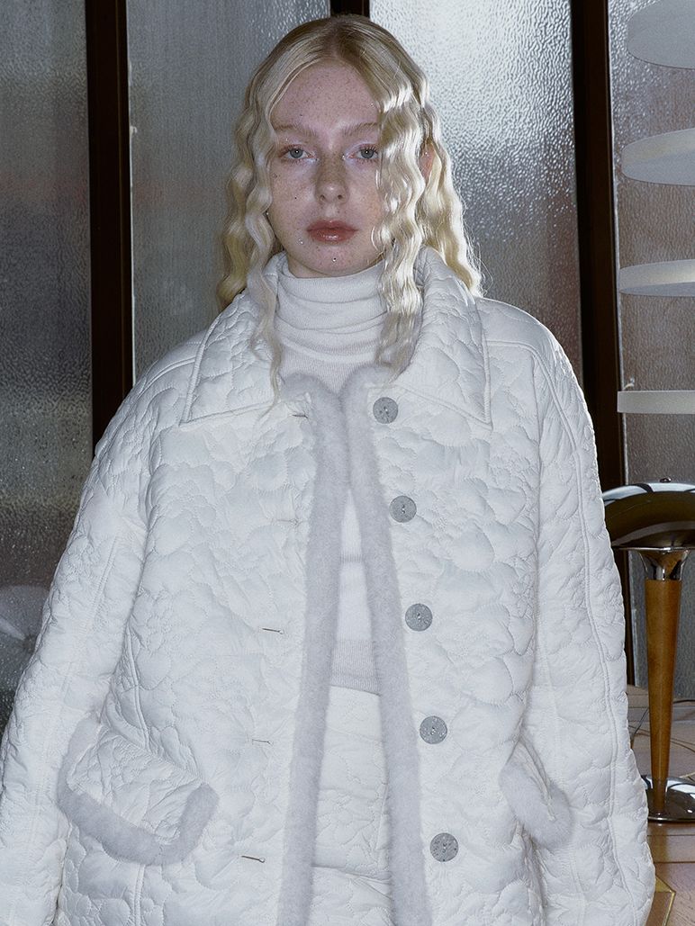 Quilting Fluffy FUR JACKET & SKIRT SET-UP