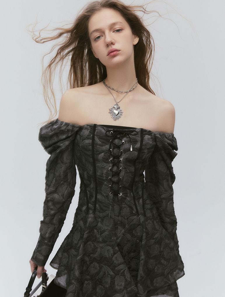 Vintage Retro Tiered 2WAY LACE-UP ONE-PIECE