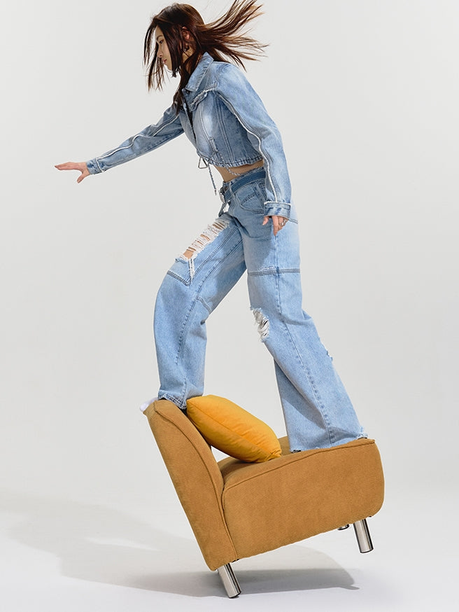 Damege Wide Denim Pants