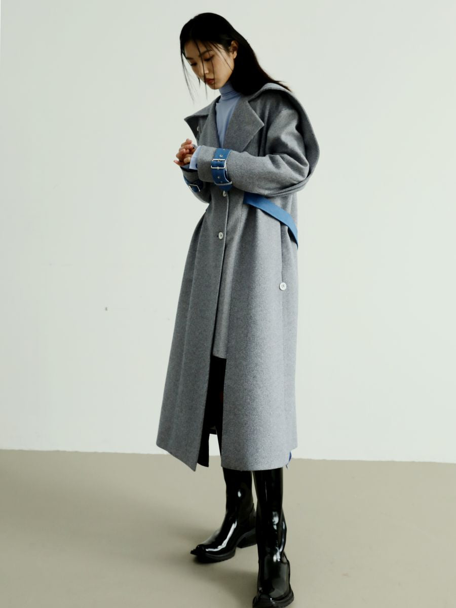 Nichi-Collar Long Bi-Color Coat