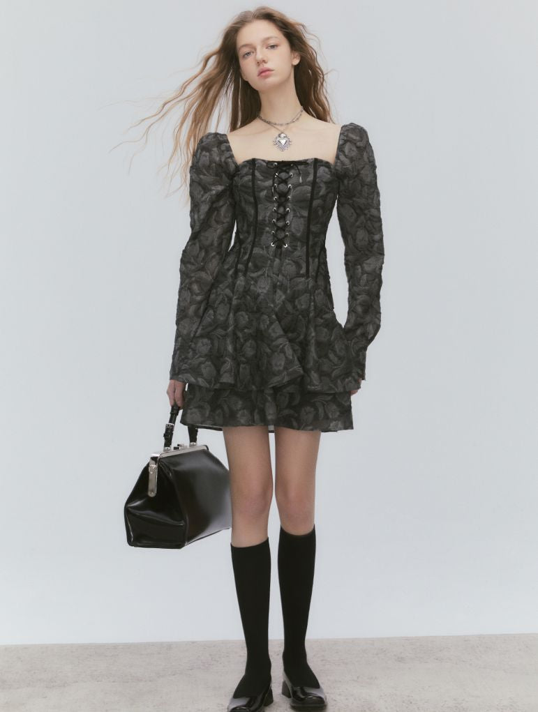 Vintage Retro Tiered 2WAY LACE-UP ONE-PIECE