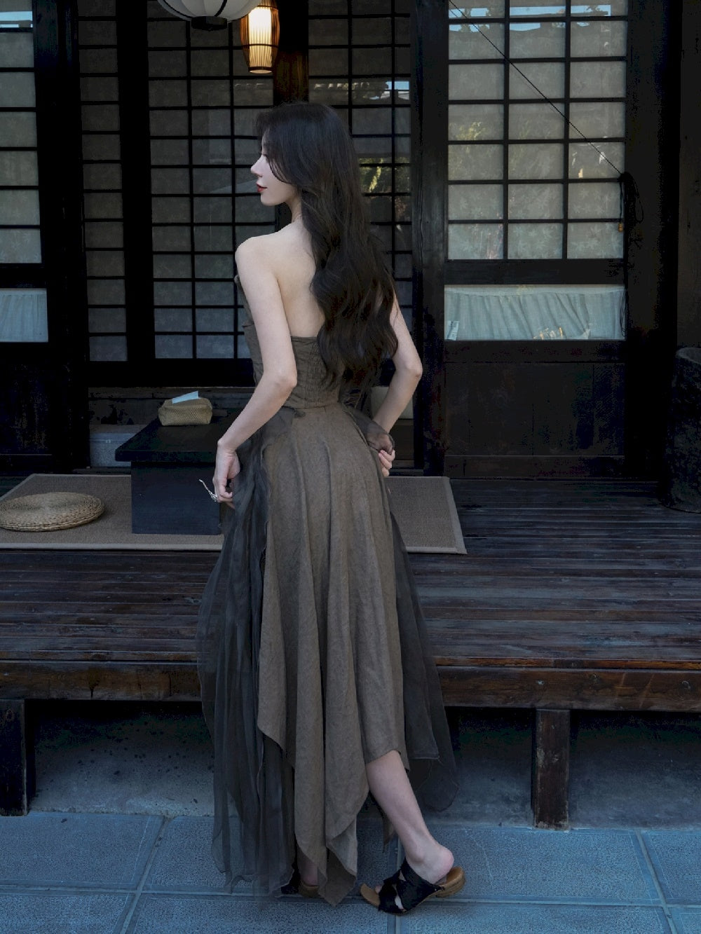 DRESS ELEGAMT LACE FLUFFILY CIFFON MODEST TOPS & SKIRT
