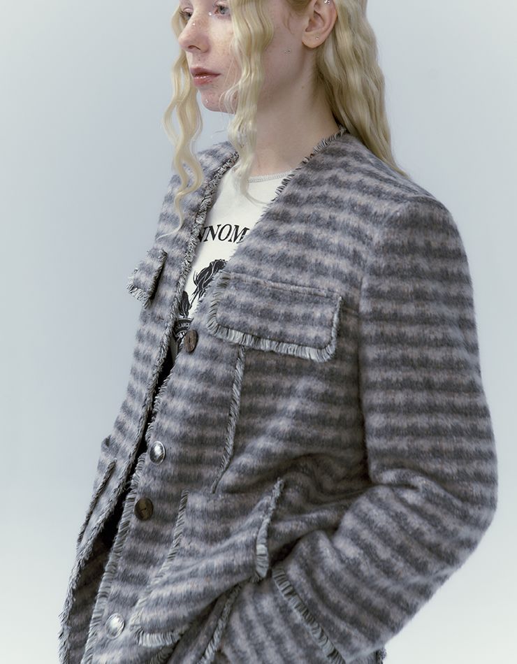 Checked Retro Wool Jacket & Skirt Set-UP