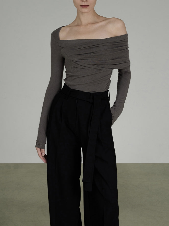 Off-Shoulder Wrinkled Classy Chic Cutsew