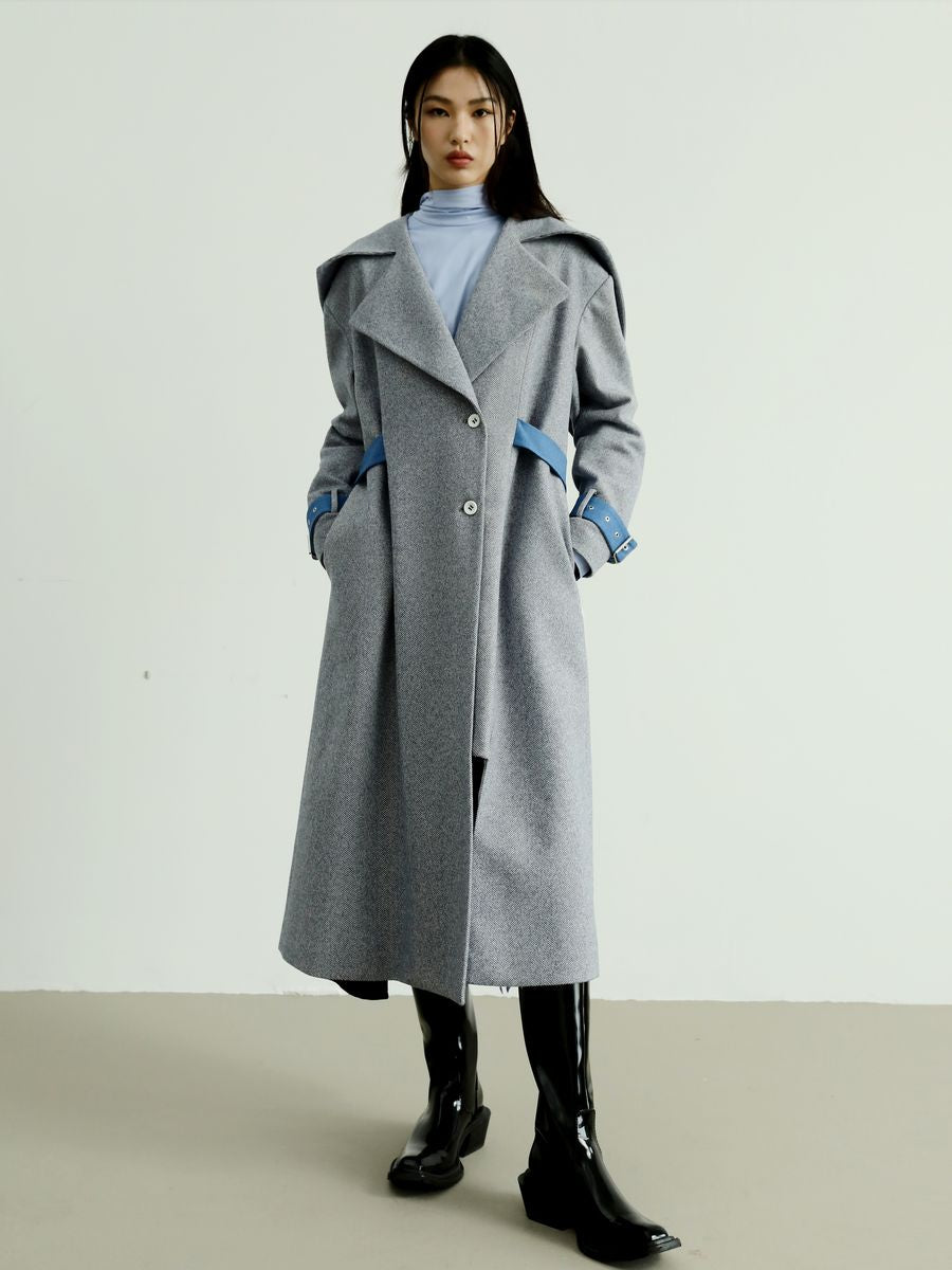 Nichi-Collar Long Bi-Color Coat