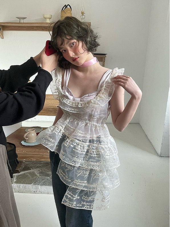 Asymmetriestufe-Peplum-durch-Durchsicht süße Bluse