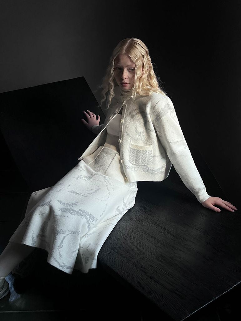 Marble Knit Nichi Cardigan & Skirt Set-UP