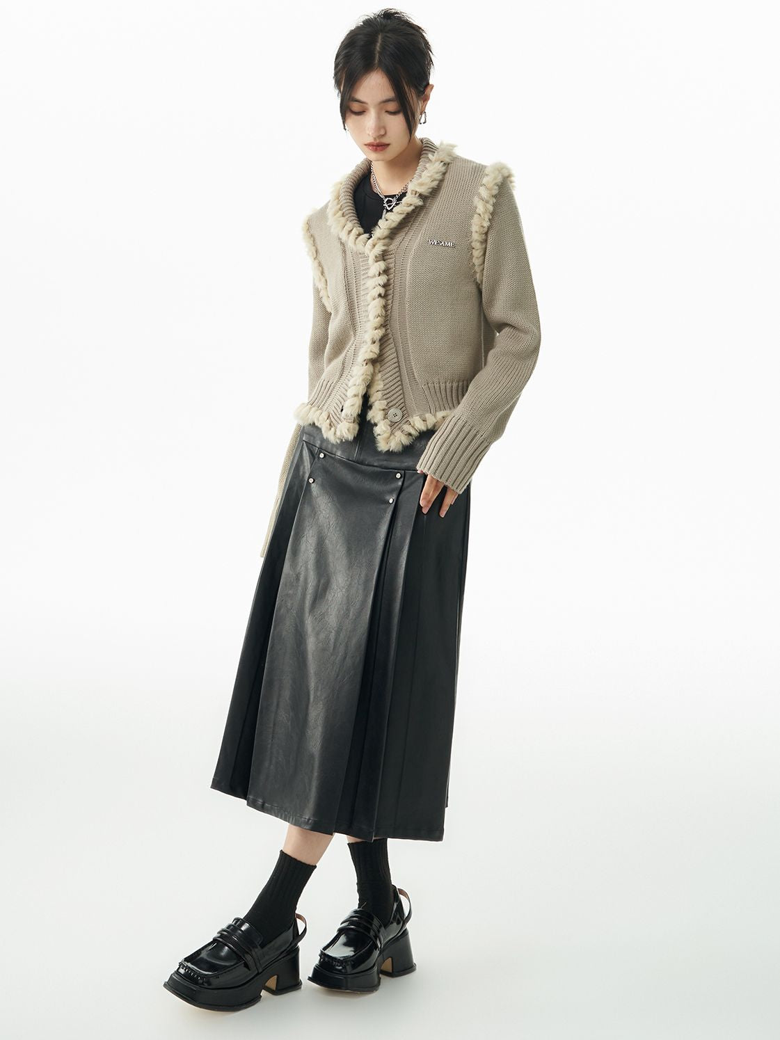Strick Retro Fell V-Ausschnitt Jacke