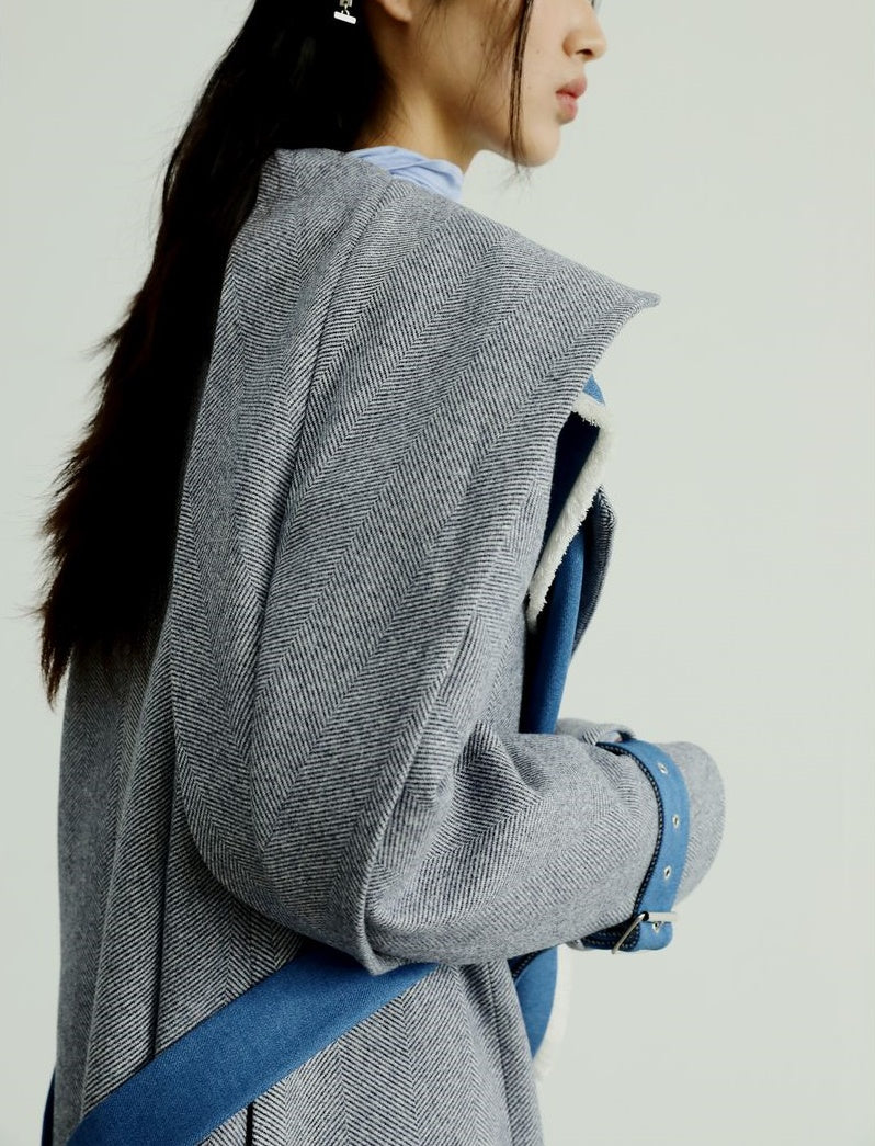 Nichi-Collar Long Bi-Color Coat