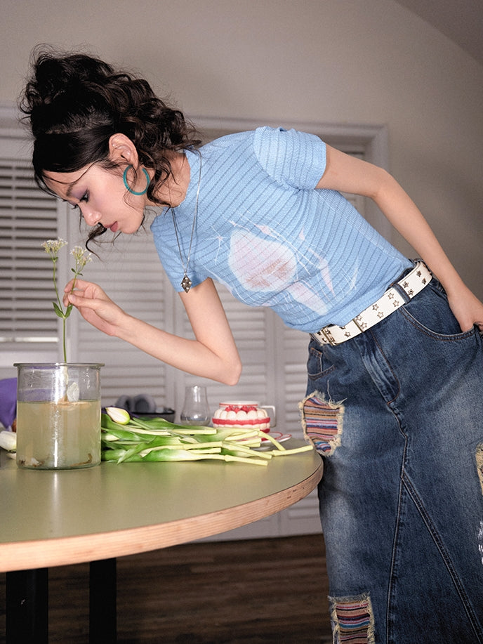 버섯 니치 캐주얼 슬림 티셔츠