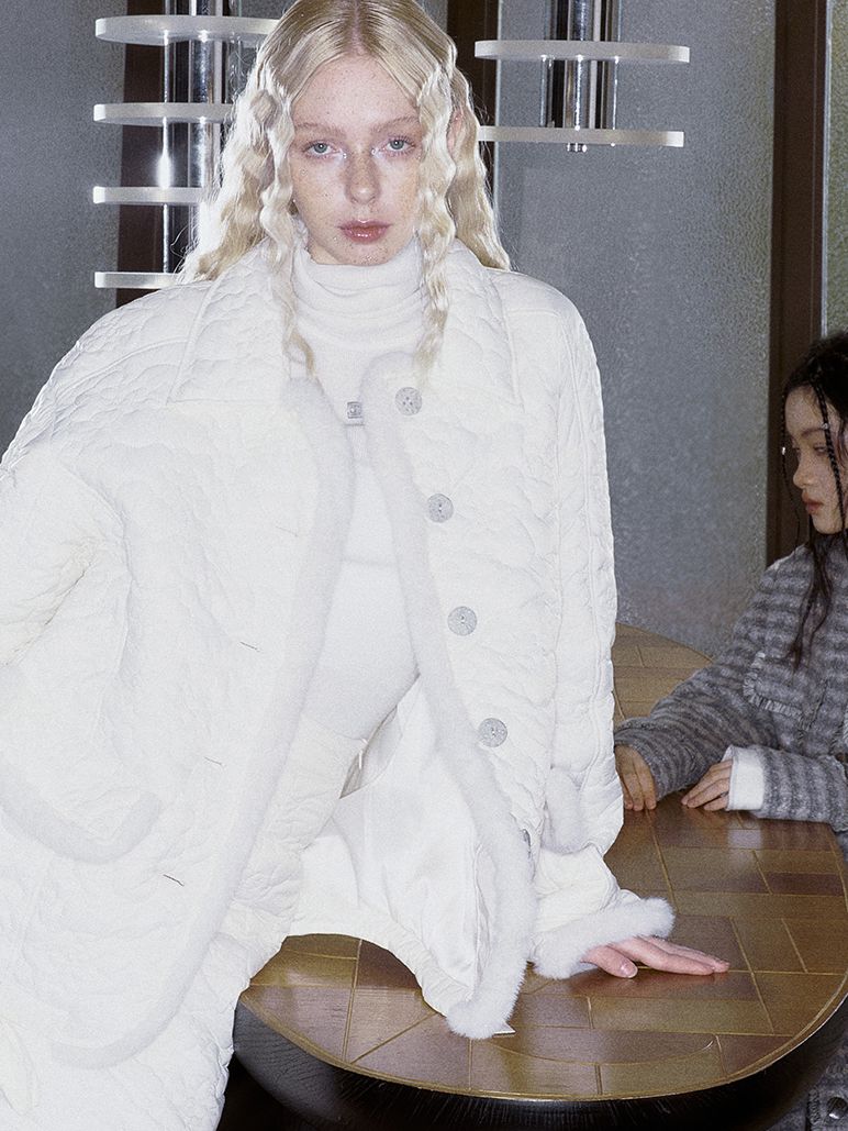 Quilting Fluffy FUR JACKET & SKIRT SET-UP