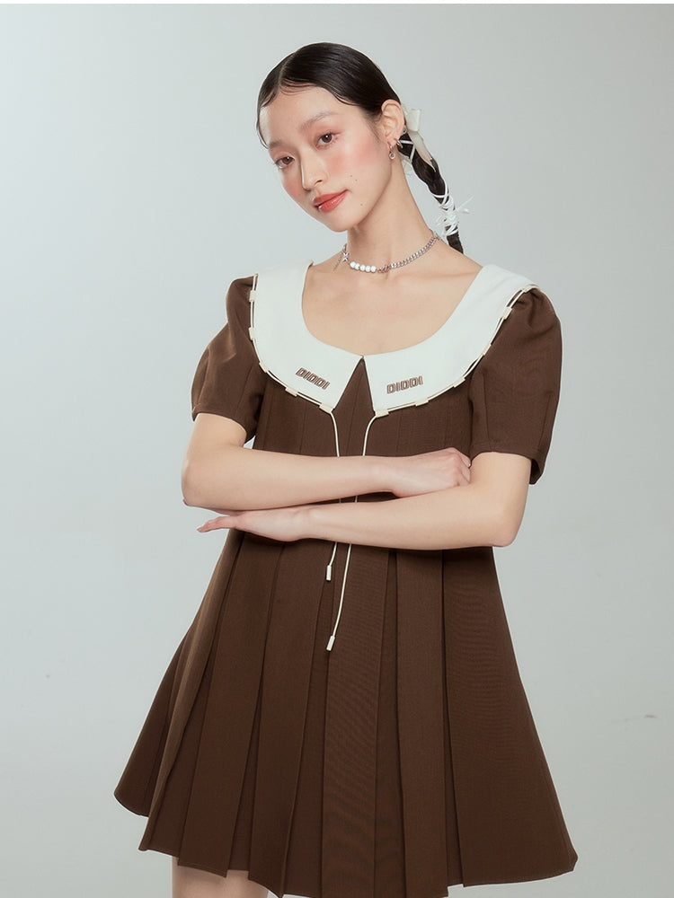 Girly Checked College PLEATS FLARE ONE-PIECE