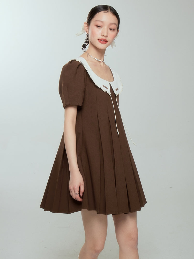 Girly Checked College PLEATS FLARE ONE-PIECE