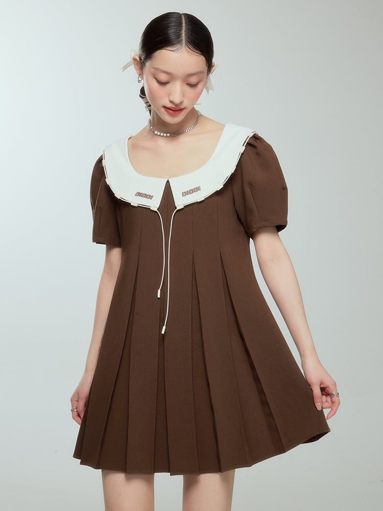 Girly Checked College PLEATS FLARE ONE-PIECE