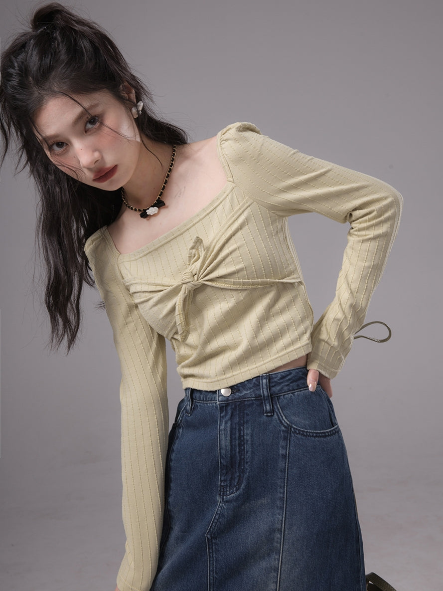 리본 니치 스퀘어 넥 컷