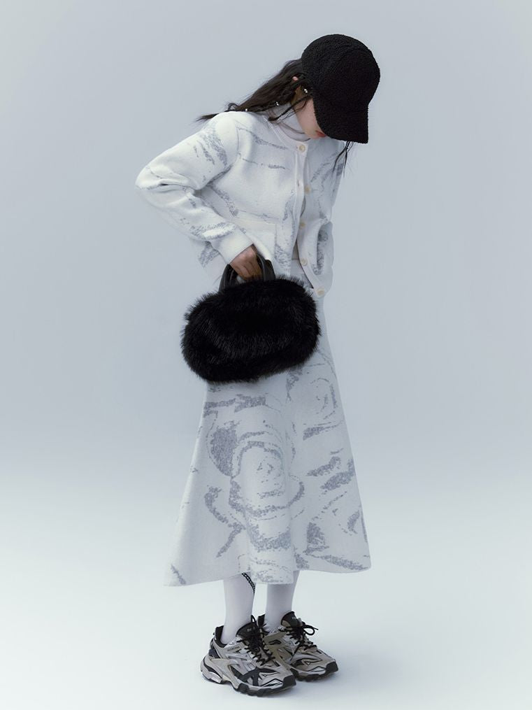 Marble Knit Nichi Cardigan & Skirt Set-UP