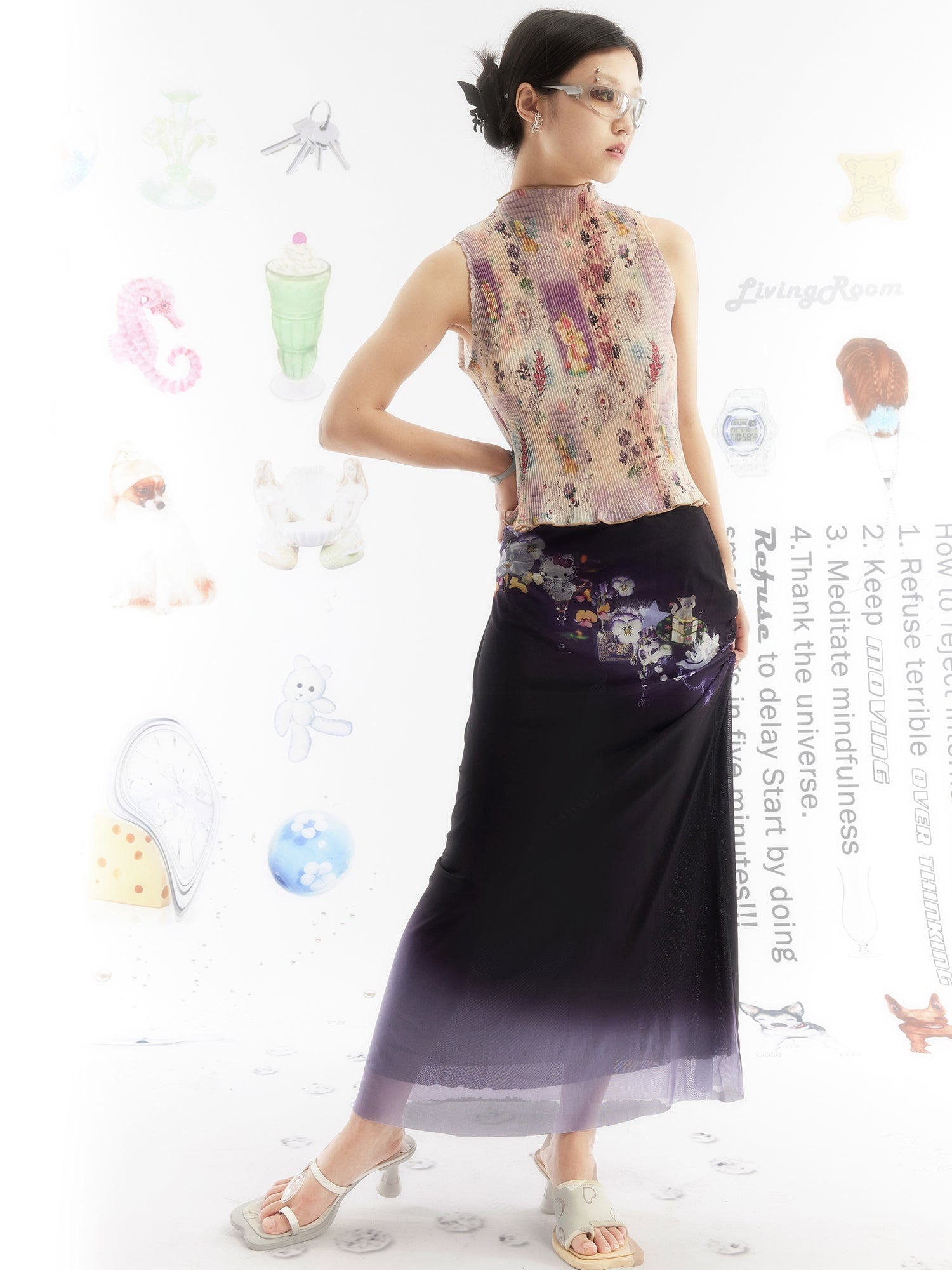 Printed Stretch Sleevels Top & Skirt