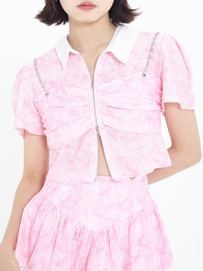 Krawatten-Y2K-Kurzarm-Strickjacke & Rock