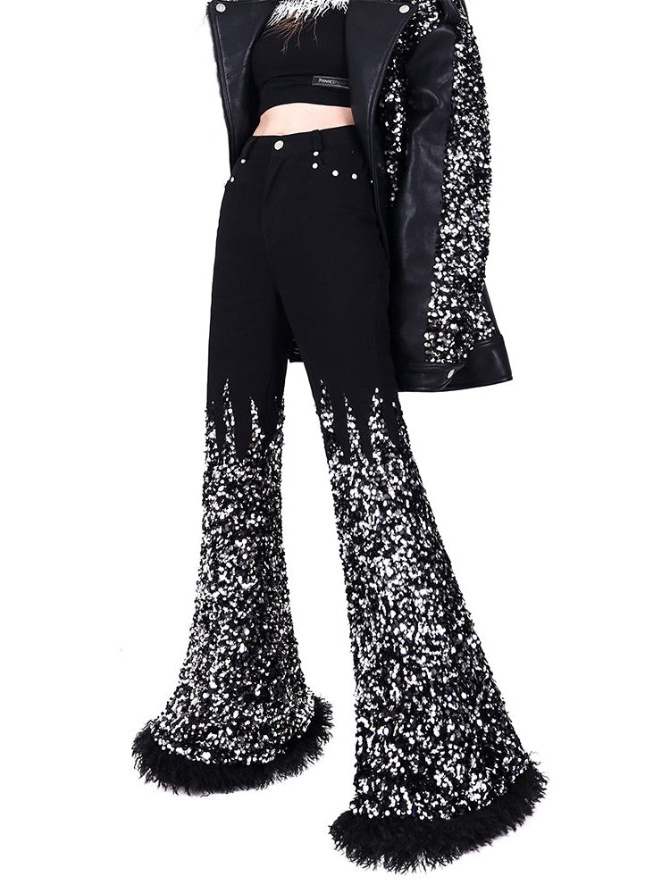 Sequin Stitching Big Horn Jeans