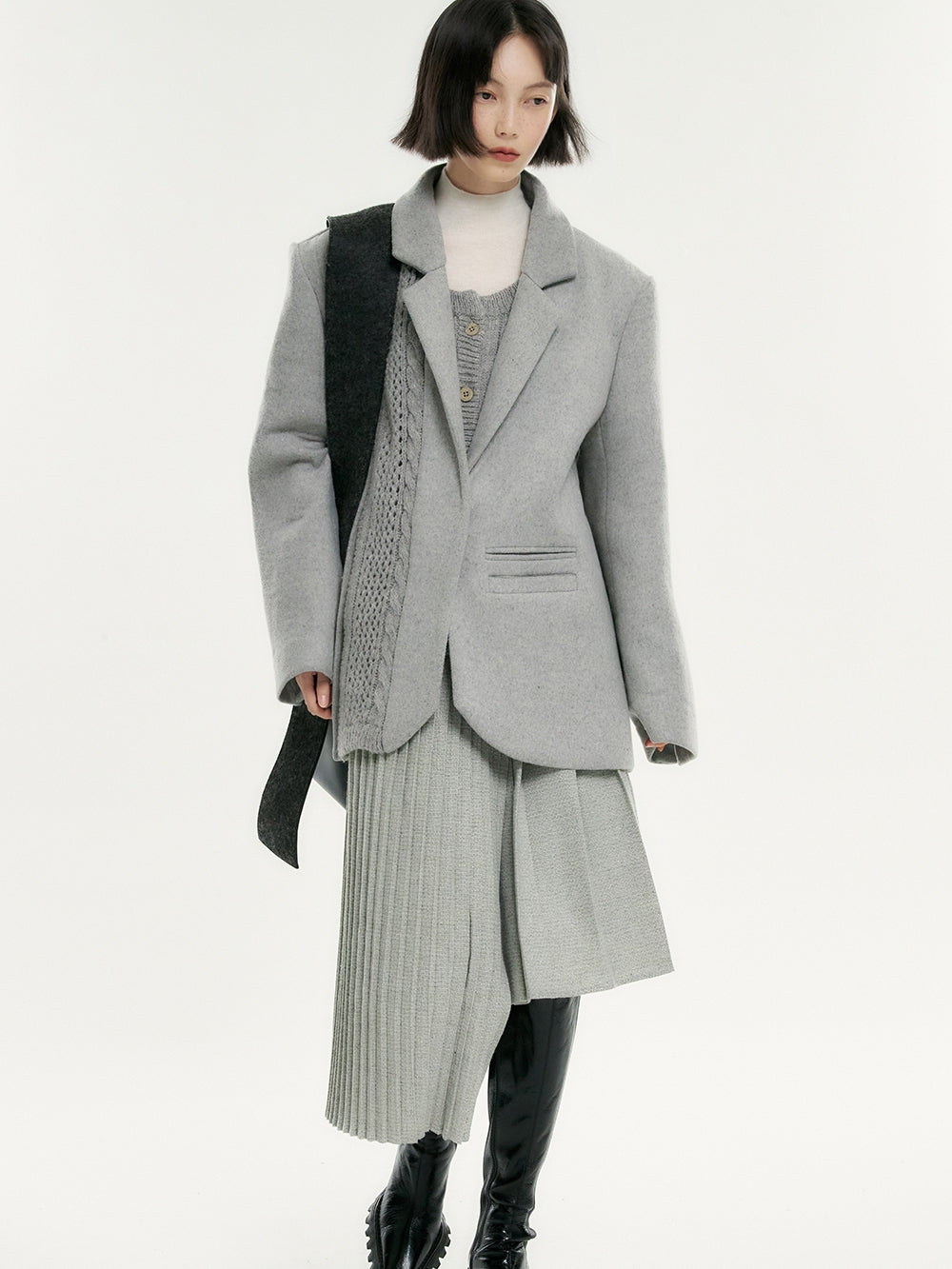 Wool Plain Oversize Mesh Coat