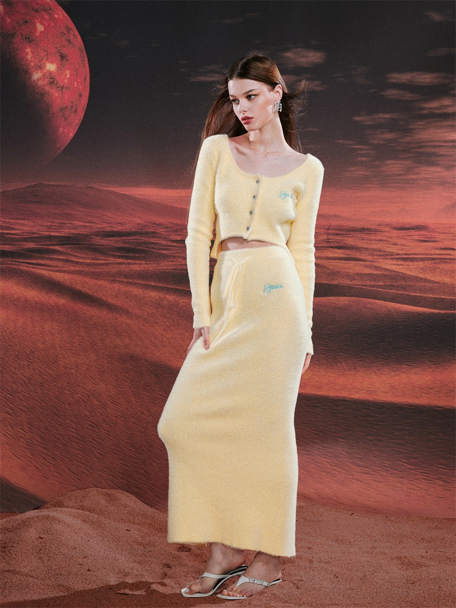 모피 짧은 가디건 및 치마