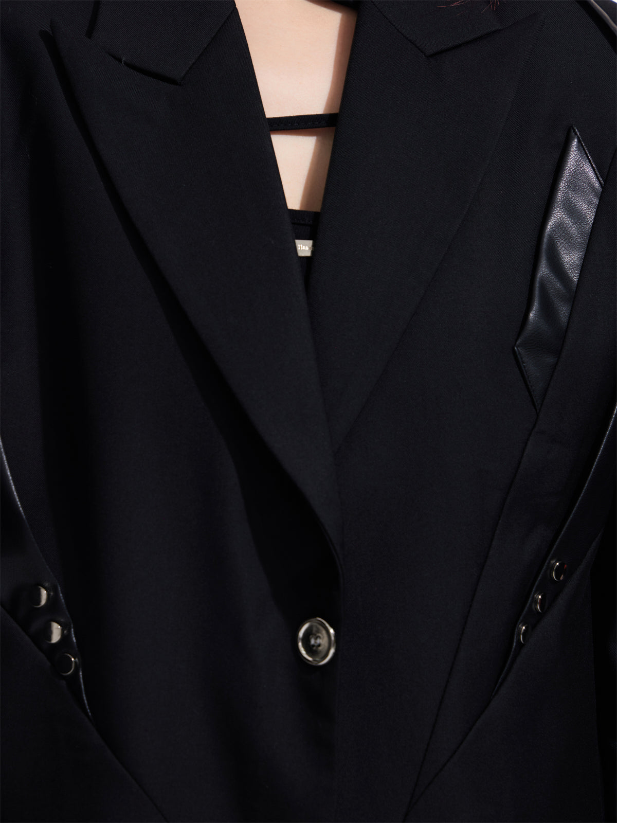 LOOSE PU Leather Patchwork Showder Pad Jacket