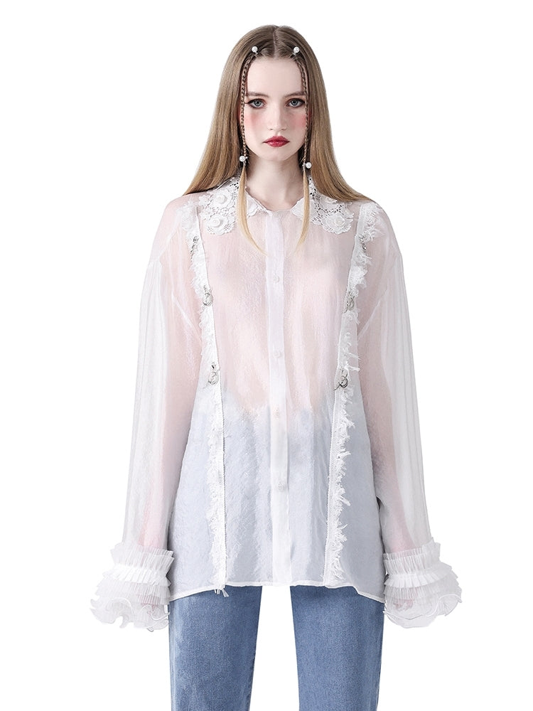 요정 흰색 선 스크린 셔츠