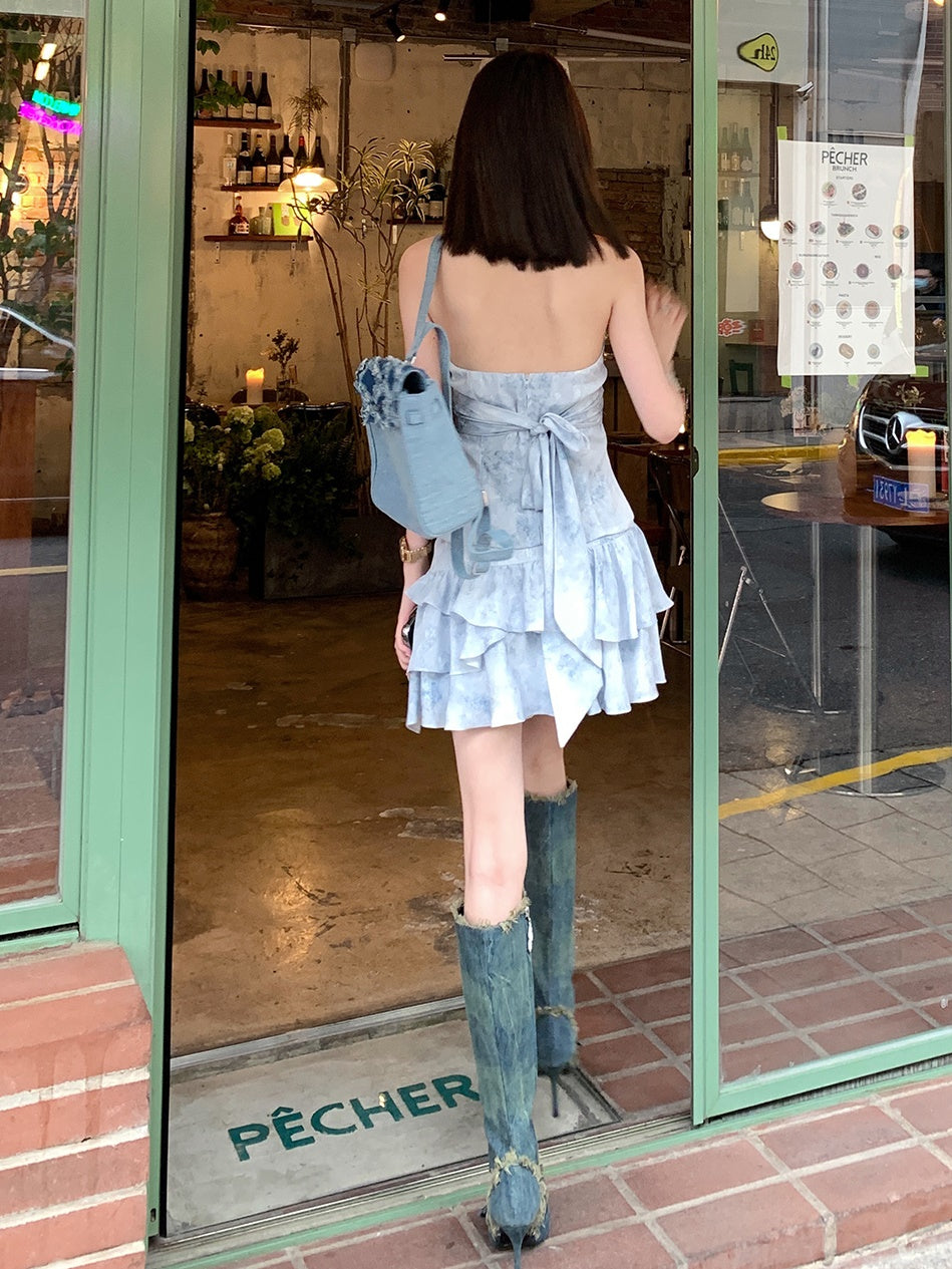 Hanging Neck SleevelessTop & Cake Skirt