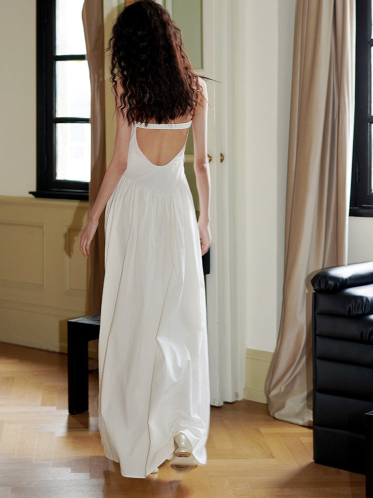 Embroidered Long Backless Sling Dress