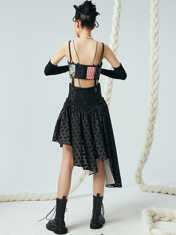 자카드 스티칭 코르셋 조끼