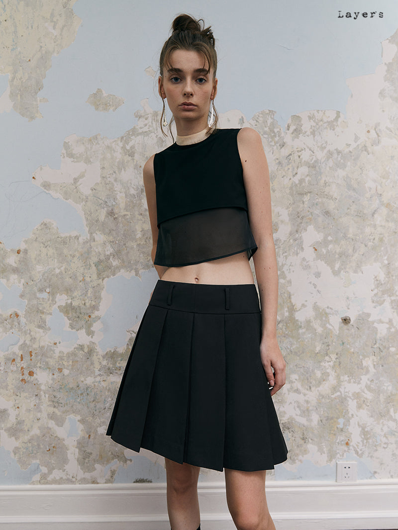 BOX-PLEATS WRAP Short Skirt