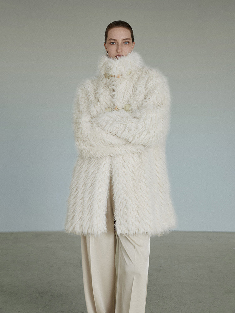 Fluffy BOA FUR MATURE MIDDLE STAND-COLLAR JACKET