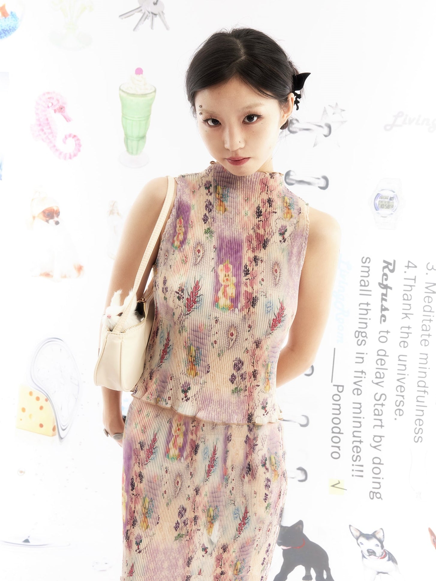 Printed Stretch Sleevels Top & Skirt