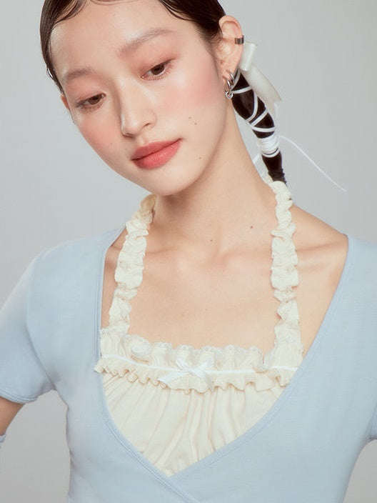 Halter-neck Frill Camisole & Strap Short Cardigan Set-up