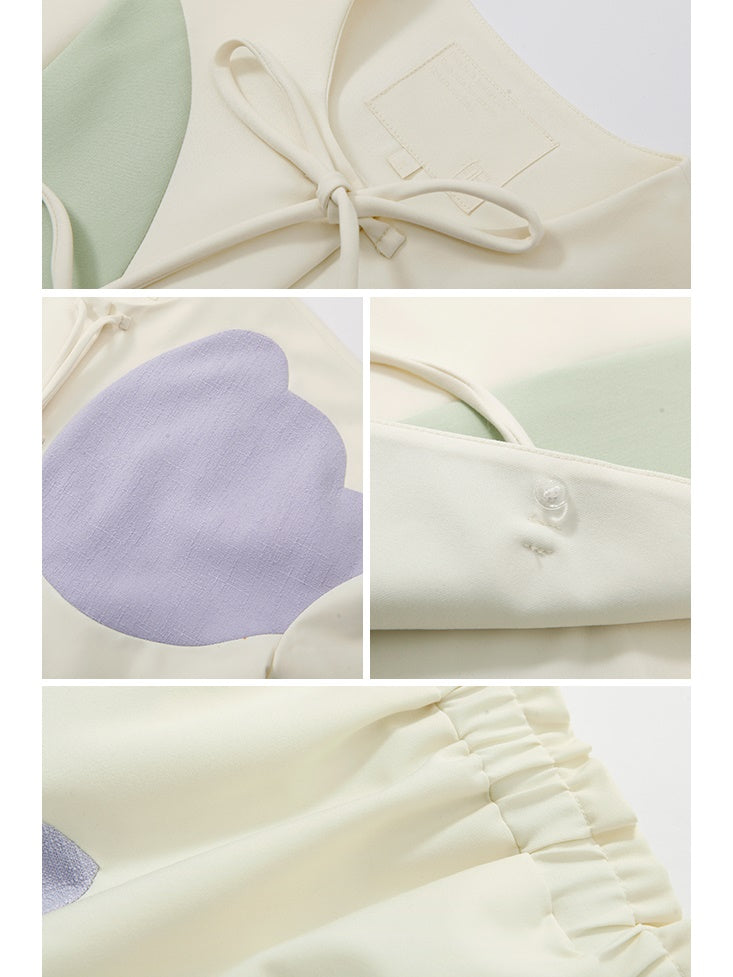 Tulip Bow Short-Sleeed Top & Skirt