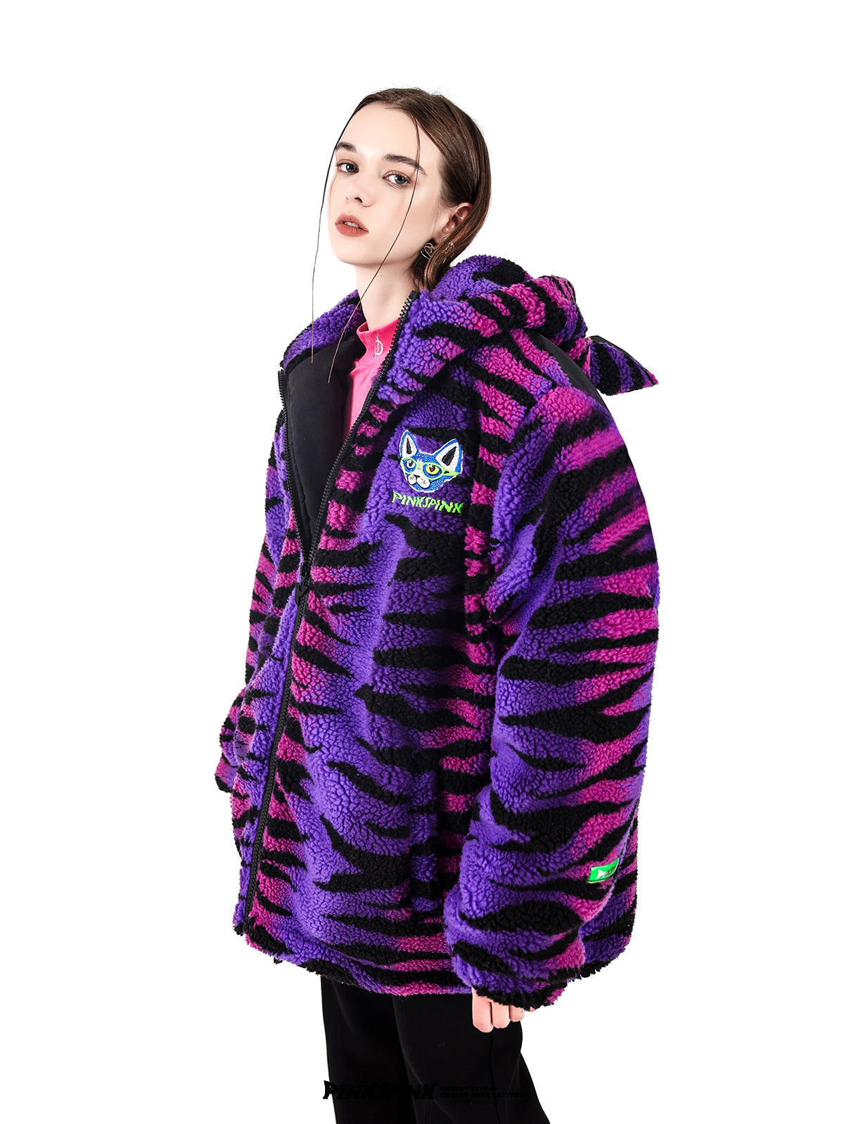 고양이의 호랑이 보아 오버 사이즈 블루슨