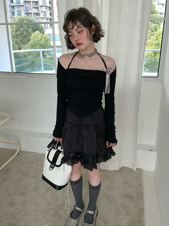 Ribbon Halter Neck Camisole & Sleeve Set-UP